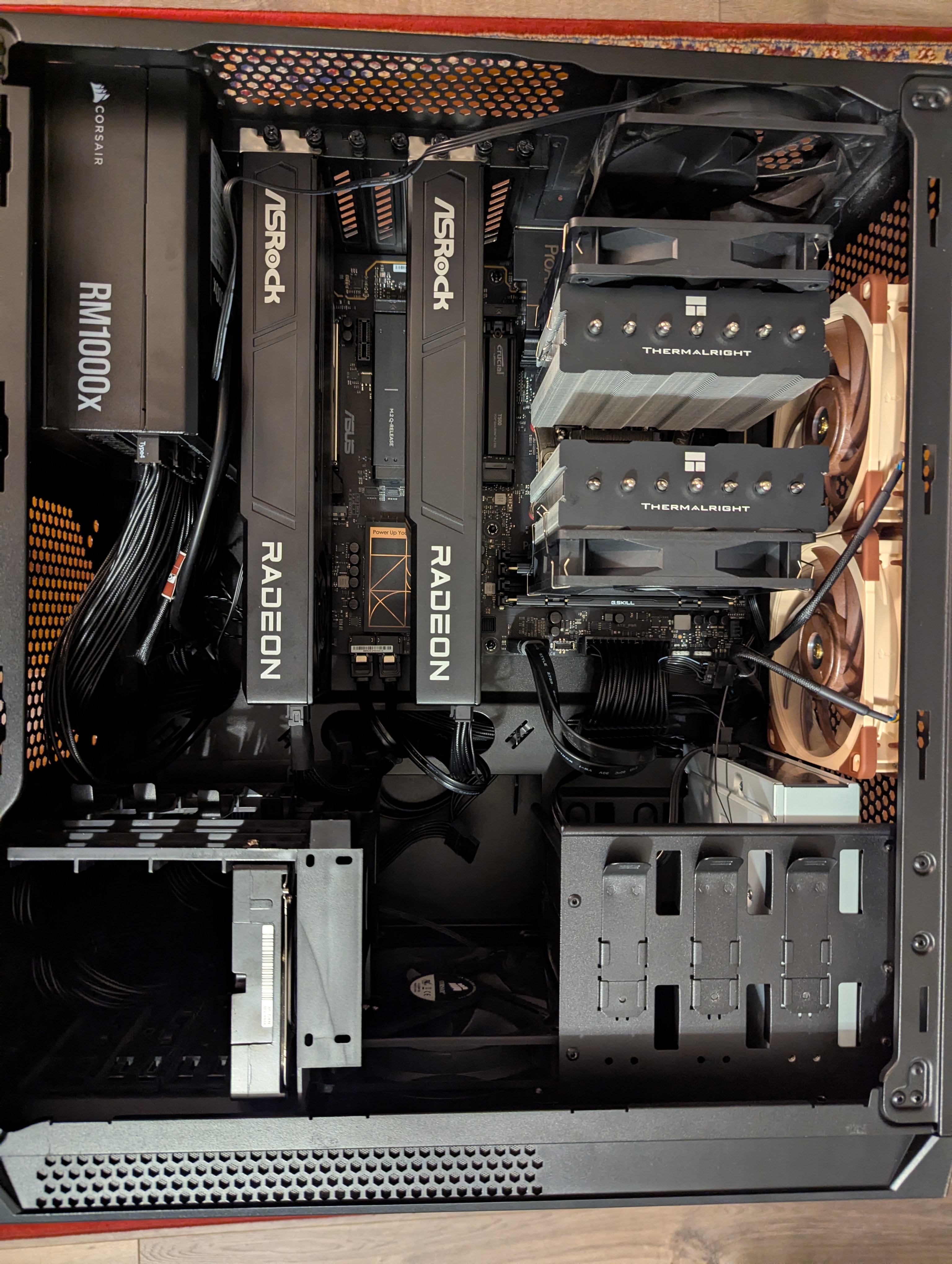 The assembled dual-R9700 workstation